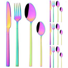 Dinnerware Sets 16pcs Colorful Set Knife Fork Coffee Spoon Cutlery Stainless Steel Tableware Flatware Western Kitchen Silverware