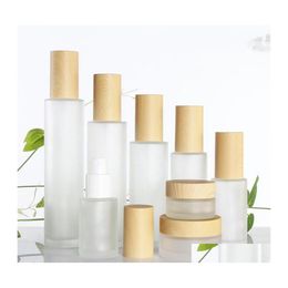 Packing Bottles 30Ml 40Ml 60Ml 80Ml 100Ml Frosted Glass Cosmetic Jar Bottle Face Cream Pot Lotion Spray Pump With Plastic Imitation Dhtvb