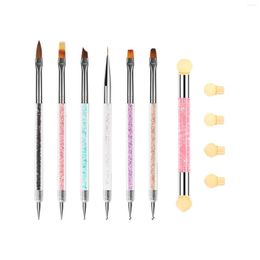Nail Art Kits 6pcs Paint Pen Dirll Dobule-Headed Painted Point Drill Sponge Set With Double-Headed Colour Drawing Pens