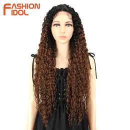 Synthetic Wigs Fashion Idol Lace Wig Synthetic 30 Inch Super Long Kinky Curly Hair Ombre Blonde Loose Deep Wave s Heat Resistant Fibre 230227