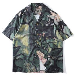 Men's Casual Shirts Hip Hop Streetwear Men Hawaiian Shirt Hand Painted Full Print Harajuku Short Sleeve Fashion Loose CamisasMen's