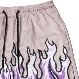 Men Shorts Embroidered Flame Shorts Basketballs Fitness Breathable and Quick Drying