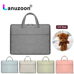 Laptop Bags LANUZOON M1 Laptop Bags For Macbook Air Pro 12 13 14 15.6 Inches Portable Laptop Sleeve With Gift Bear 230306