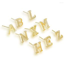 Stud Earrings A - Z 26 Letter Gold Colour Women Fashion White Crystal Alphabet Individual Word 1 Pair