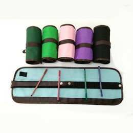 Holders Colorful Canvas Roll Up Pencil Case Brush Holder Girl Women Cosmetic Makeup Portable Pouch Pockets School Supplies