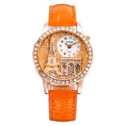 Wristwatches Fashion Women Wrist Watch Quartz Ladies Famous Clock Eiffel Tower Dial Zegarek Damski
