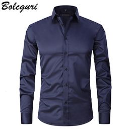 Men's Casual Shirts Anti-Wrinkle No-Ironing Elasticity Slim Fit Men Dress Casual Long Sleeve Shirt White Black Blue Red Male Social Formal Shirts 230303
