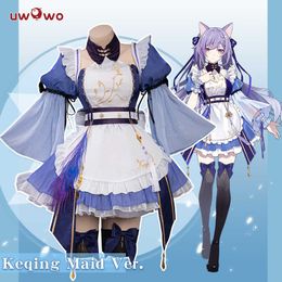 Anime Costumes In Stock UWOWO Maid Keqing Cosplay Come Exclusive Game Genshin Impact Fanart Keqing Maid Ver Maid Dress Girl Come Z0301