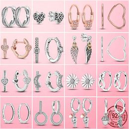 925 Silver Fit Pandora Earrings Crystal Fashion women Jewellery Gift Ear Studs Drop Earrings Heart Hoop Earings Moon Star Circle
