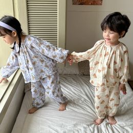 Pyjamas Spring Girls Pyjamas Set Children's Clothing Cartoon Printed Double layer gauze Home Wear Boys Loungewear 230306