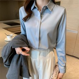 Women's Blouses Shirts Autumn Satin Women's Shirts Fashion Silk Button Solid OL Elegant Ladies Tops Long Sleeve Blouse Basic Women Shirts Blouses 230306