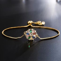 Charm Bracelets 2023 Fashion Gold Colour Box Chain Bracelet Colourful Cubic Zirconia Flower For Women Girl