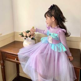 Girl's Dresses 2023 Cute New Girls Spring And Autumn Ins Wind Mermaid Sequin Sweater Princess Skirt Children's Knitted Purple Dress