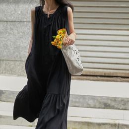 Casual Dresses Maxi Dress Women Patchwork Loose Long Robe Black Sleeveless Vestidos Bohemian Summber Beach Sundress Large Clothing Lady