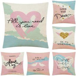 Pillow Throw Cover Romantic Protective Flax Love Heart Pattern Dustproof Sofa Case Daily Use