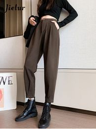 Women's Pants Capris Jielur Autumn Winter Women Pants Casual Loose High Waist Harem Pants Female Solid Woolen Black Brown Trousers Thin Legs 230306