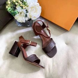 Classic Printing Sandals Gladiator Chunky Heels Ankle Strap Sandals PU Leather Top Quality Slippers Designer Summer Women Beach Shoes for women