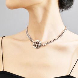 Choker Square Houndstooth Pendant Clavicle Chain Collar Necklace For Women Punk Goth Cute Classic Female Fashion Jewellery Gift