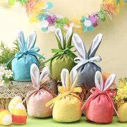 Gift Wrap 10/20/30PCS Easter Rabbit Ears Bags Bunny Velvet Candy Drawstring Gift Baskets Wrap Bags Birthday Wedding Supplies Storage Bags 230306