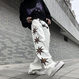 Jeans da uomo Fashion Trend Lettera Ricamo Hip Hop Street Allentato Dritto Casual InsMen's