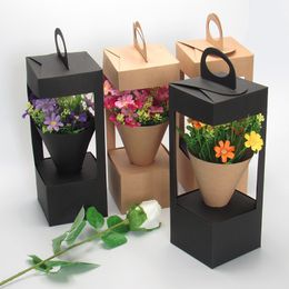 Gift Wrap 20pcs Kraft Paper Floral Wrapping Bag with Handle Flower Bouquet Boxes Gift Bag for Flower Ikebana Bouquet Florist Supplies 230306