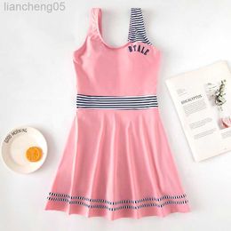 One-Pieces Vintage Juvenile One Piece Swimwsuit Girls Swimwear Retro Skirt Dress Swim Bathing Suit For Children Quick Dry Solid Chest Slim W0310