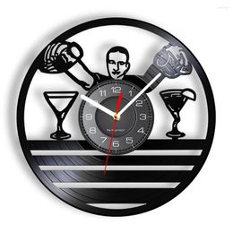 Wall Clocks Bartender Clock Pub Bar Barman Business Hanging Sign Wine Guy Decorative Cocktail Art Vintage Record