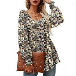 Women's Blouses Spring Fall Vintage Floral Print Cotton Shirt Women Casual Puff Long Sleeve V Neck Loose Tunic Chic Female Clothing 2023