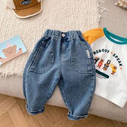 Jeans 0-6Y Kids Boys Jeans Casual Pants Spring Children's Clothes Girls Jeans Solid Cargo Pants Korean Baby Boy Denim Trousers 230306