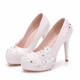 Dress Shoes Women Bride White Wedding Female High Heels Platform Pumps Lace Shallow Mouth Party Shoe 34-41