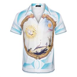 Fasion Hawaii Floral Letter Print Beach Shirts Men's Designer Silk Bowling Shirt Casual Shirts Men Summer Short Sleeve Loose Dress Shirt