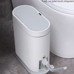 Waste Bins Smart Sensor Trash Can Automatic Bathroom Waste Garbage Bin Household With Cover Toilet Brush Waterproof Narrow Seam Trash Bin 230306