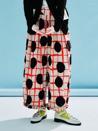 Women's Pants Imakokoni's Original Design Red Mesh Black Polka Dots Elastic Waist Wide Leg Casual Women's Wear 233996
