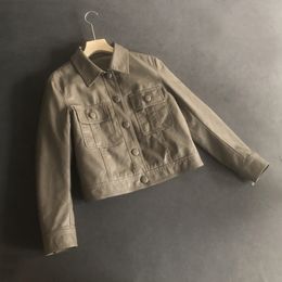 Women's Jackets 2023 autumn fashion short leather jacket single breasted shirt style bag cover motorcycle coat 230306