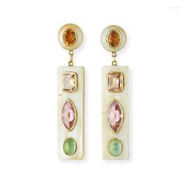 Dangle Earrings Fashion 2023 For Women Bridal Jewellery Long Geometric White Enamel Pink Orange Crystal Multicolor