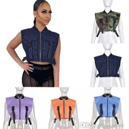 2023 New Summer Denim Jacket Vests Trend Short Style Waistcoat Clothes Zipper Cardigan Top With Pockets
