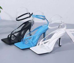 Sandals 2021 SpringSummer Candy Colour Strap Midheel Sandals Fashion Square Toe High Heel FlipFlop Sandals Multicolor Choice Z0306