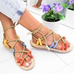 Sandals Women Sandals Fashion Espadrilles Gladiator Sandals Beach Mix Color Summer Shoes Woman Rome Style Flat Sandals Chaussures Femme Z0306