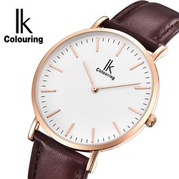 Wristwatches Colouring Ultra Thin Minimalist Mens Watches Top Genuine Leather Strap Fashion Casual Quartz Watch Business Man