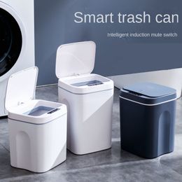 Waste Bins 12/14/16L Smart Trash Can Automatic Induction Type Household Trash Can Caulking In Kitchen Bedroom Bathroom Mini Dustbin 230306