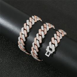 14mm 18/20/22/24/inch Copper Rose White Gold Colors Blingbling CZ Cuban Chains Necklace Bracelet for Men Hip Hop Necklace