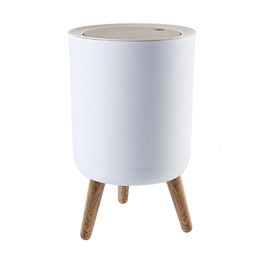 Waste Bins Wooden Trash Can with Lid Press Garbage Rubbish Bin High Foot Waste Container Organiser Bathroom Kitchen Decoration 230306