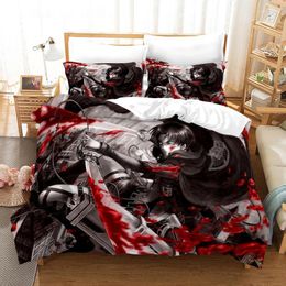 Bedding Sets Anime 3D Attack On Titan Printed Set King Duvet Cover Pillow Case Comforter Adult Kids Bedclothes Bed Linens 02