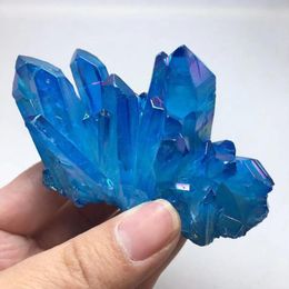Decorative Figurines Rare Beautiful Blue Flame Aura Quartz Crystal Cluster Specimen Only 1pcs Objects &