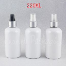 Storage Bottles 220ML White Plastic Bottle With Silver Spray Pump 220CC Empty Cosmetic Container Water / Toner Sub-bottling ( 24 PC/Lot )