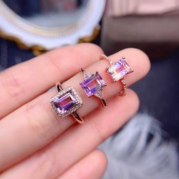 Cluster Rings Natural Ametrine Ring 925 Sterling Silver Engagement Emerald Cut 6x8mm Wedding