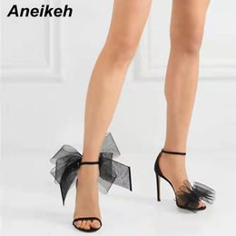 Sandals Aneikeh Women High Heels Summer Sandals Sexy Silk Club Bow Fashion Sandals Ankle Strap ELEGANT Wedding Party Lady Shoes 230306