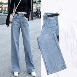 Women's Jeans Women Spring Autumn Jeans High Waist Wide Leg Larg Size Denim Pants Succinct Vintage Style Female Straight Fashion Straight Pant 230306