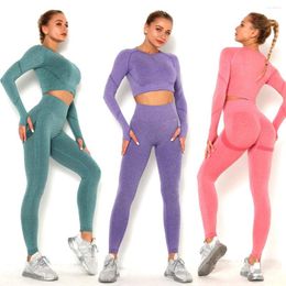 Active Sets Sportswear 2023 Vital Seamless Yoga Set Gym Women Kit Tracksuit Clothing Fitness Wear Compression Sport Suit Long Sleeve Workout