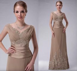 Plus Size Champagne Mother Of The Bride Dress A Line Cap Sleeves Chiffon Lace Beaded Long Elegant Wedding Groom Gowns New